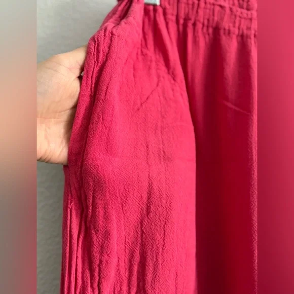 Oh My Gauze! Pink Cotton Wide Leg Pants Elastic Waist Size 1 - Picture 4 of 8